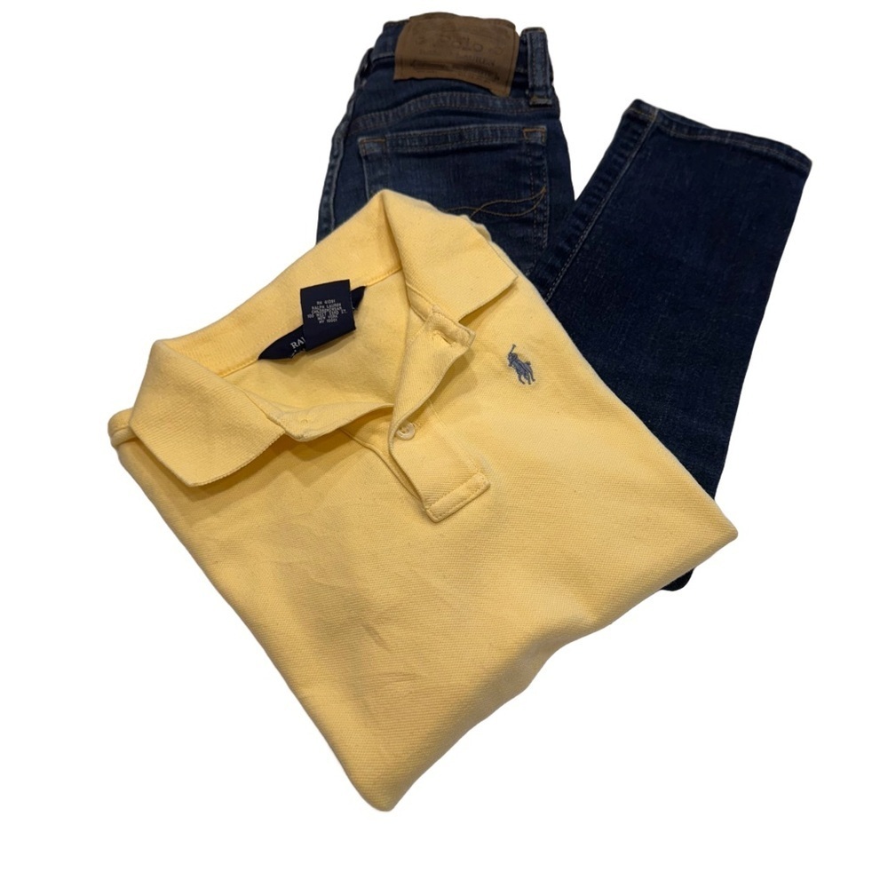 Polo Ralph Lauren Set Girls Yellow Polo Shirt 6X & Blue Jeans Sz 6